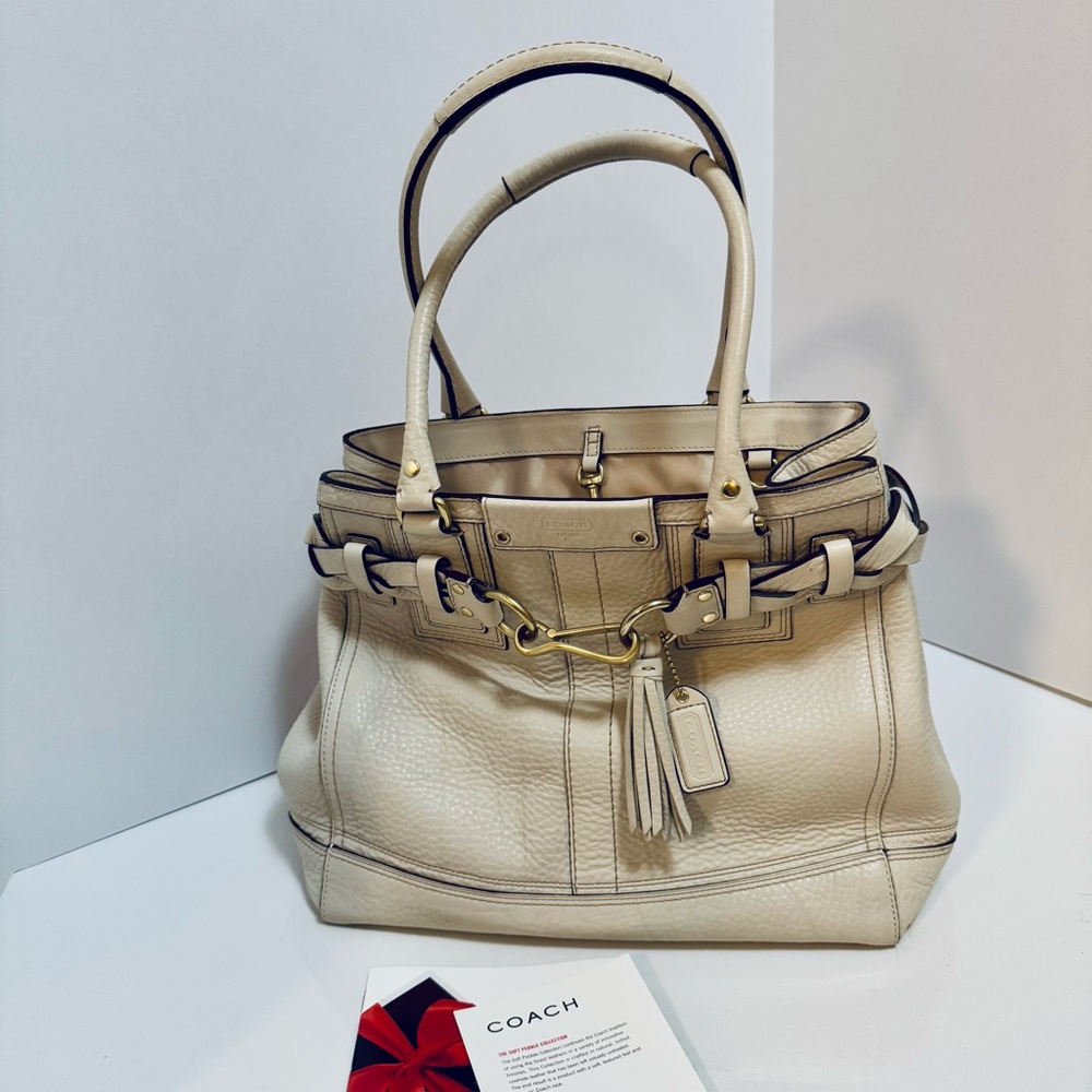 Coach Ivory Pebbled Leather Satchel